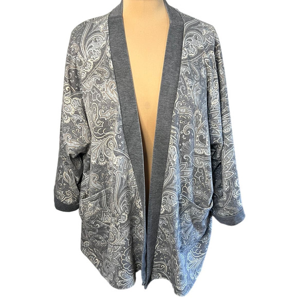 Simple Susan Betro Gray Paisley Print Lightweight Open Front Cardigan Size 1X - Picture 1 of 6